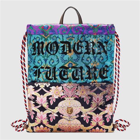 Gucci Embroidered brocade drawstring backpack